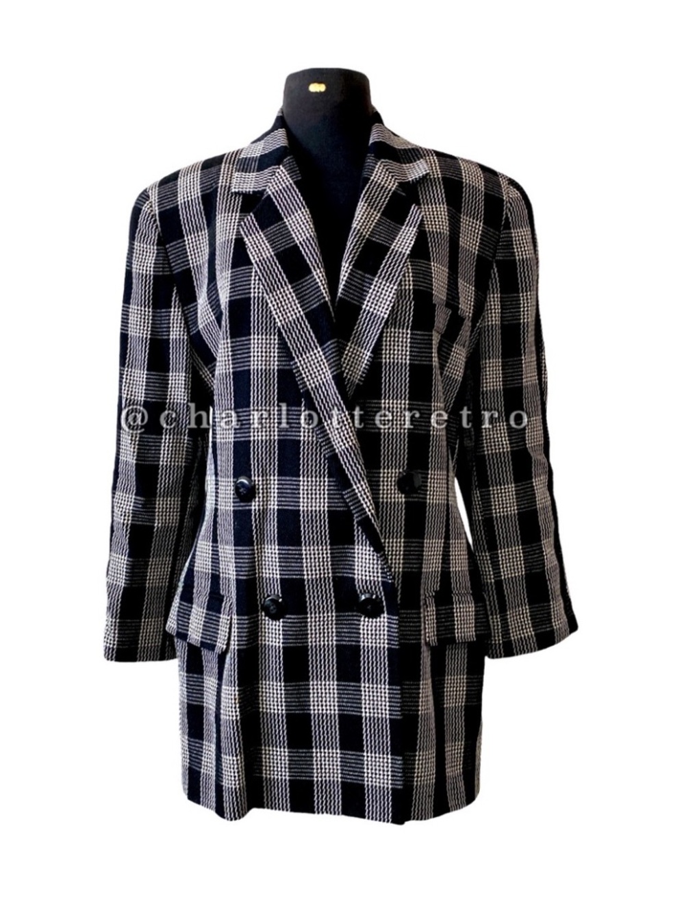 vtg Ellen Tracy • Textured Plaid Boyfriend Blazer